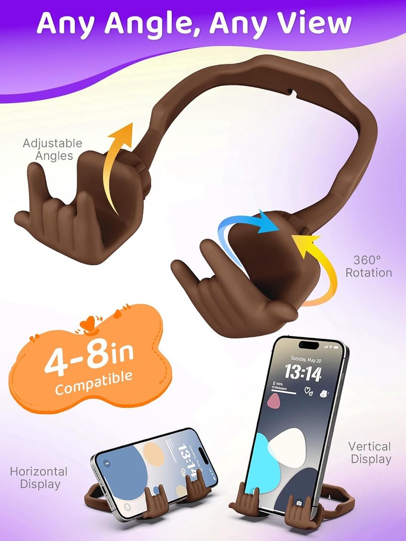 CALDEVER Stocking Stuffers for Teen Boys Girls Gifts Cell Phone Stand Upgrade Adjustable Rock on Lazy Phone Stand for Desk Cool Funny Gadget Gifts for Christmas Adult Men Women Wife 1Pack Brown - Image 2